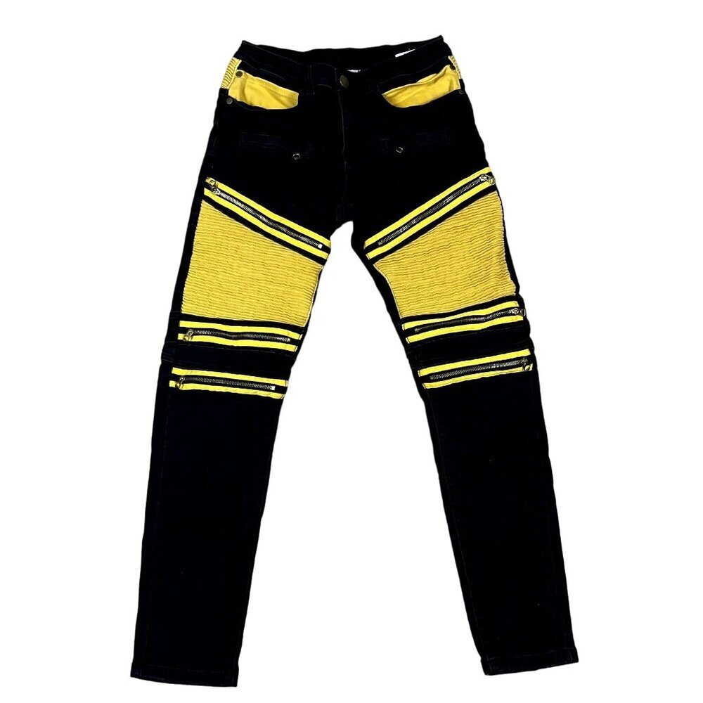 Enrica Black and Yellow Multi Zipper Statement Pants Jeans Size 28 (28 x 30)